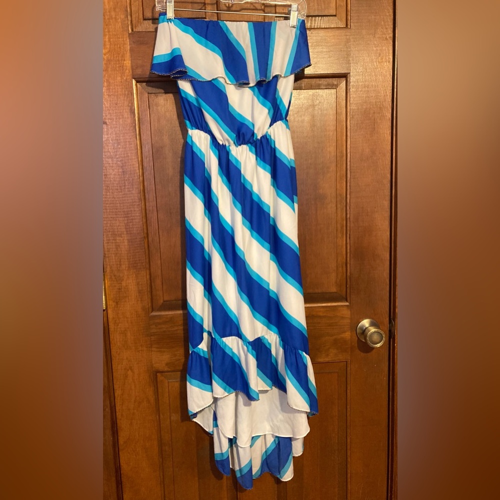 Lilly Pulitzer 🌸Caldwell Sail Stripe High Low Strapless Dress w/Gold Trim Small - Picture 3 of 12